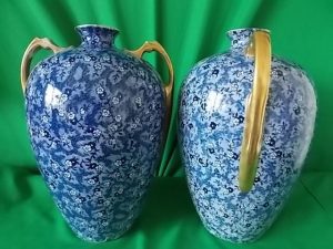 Pr Victorian Blue & White Bulbous vases.