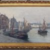 19th cent Impressionist. Oil on Canvas Leith Docks Edinburgh Scotland