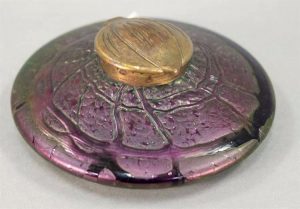 Rare squat Loetz art glass inkwell Art Nouveau iridescent.
