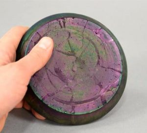 Rare squat Loetz art glass inkwell Art Nouveau iridescent.