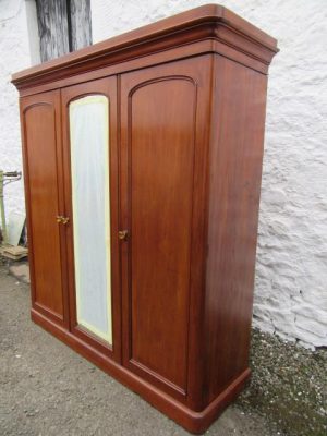 Victorian three door mahogany mirror door wardrobe