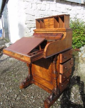 Burr Walnut Piano Top Davenport Desk
