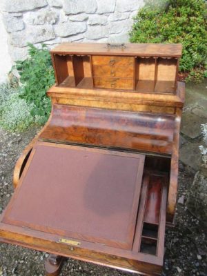 Burr Walnut Piano Top Davenport Desk