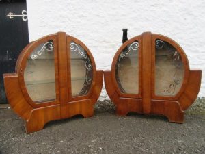 Pr 20th century walnut art deco cabinets