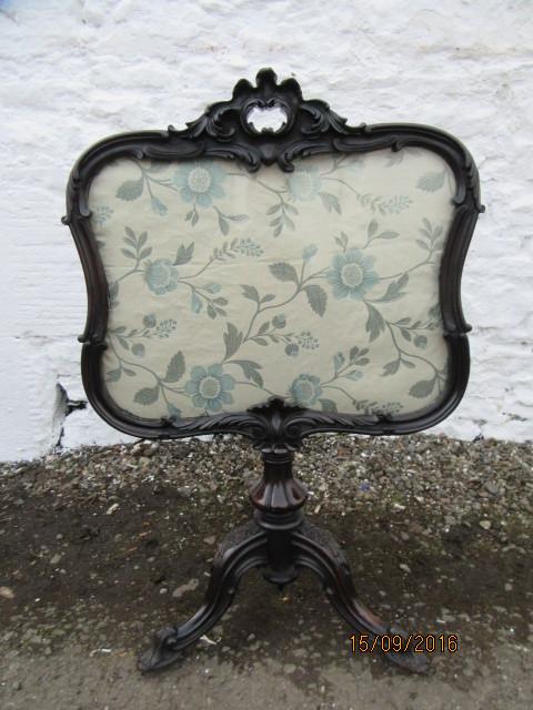 Victorian carved rosewood and tapestry fire screen