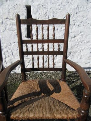 Set of 8 Victorian rush seated high back oak dining chairs