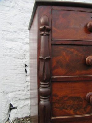 William 1V bowfront figured mahogany chest of two over three drawers