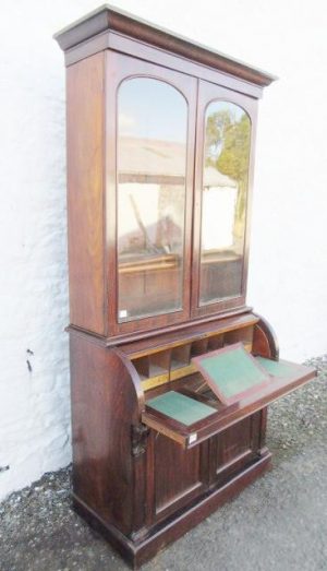 Victorian mahogany cylinder bureau bookcase