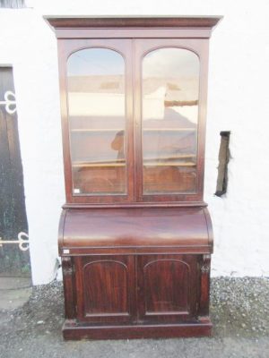 Victorian mahogany cylinder bureau bookcase