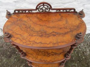 Victorian figured walnut three tire wotnot