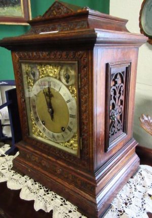Victorian carved oak W&H bracket clock