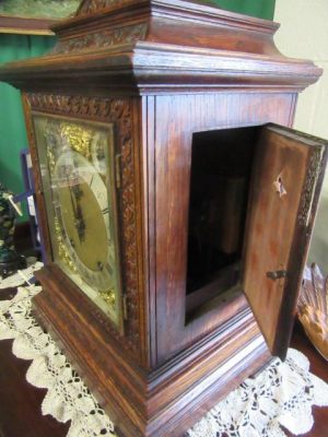 Victorian carved oak W&H bracket clock