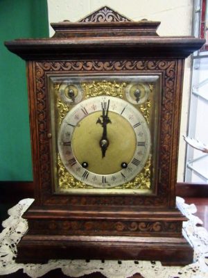 Victorian carved oak W&H bracket clock