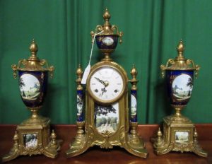 French Sevres style clock garniture