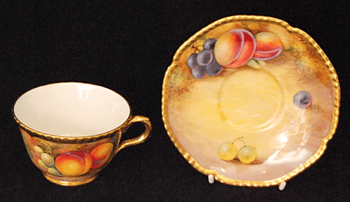 A Royal Worcester Fruits cabinet coffee cup and saucer