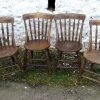Set of four rare Scottish Victorian burr elm kitchen chairs
