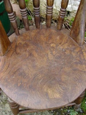 Set of four rare Scottish Victorian burr elm kitchen chairs
