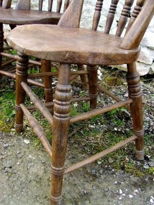 Set of four rare Scottish Victorian burr elm kitchen chairs