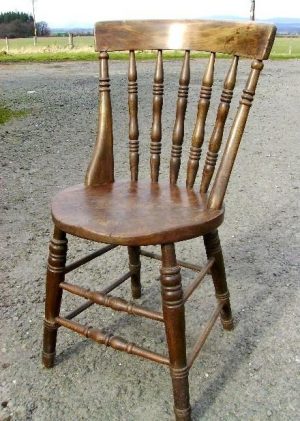 Set of four rare Scottish Victorian burr elm kitchen chairs