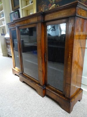 Victorian burr walnut and marquetry cabinet